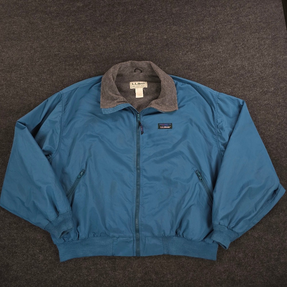 Vtg LL Bean Three Season Jacket Teal Fleece Lined Bomber Full Zip Boxy Men's XL